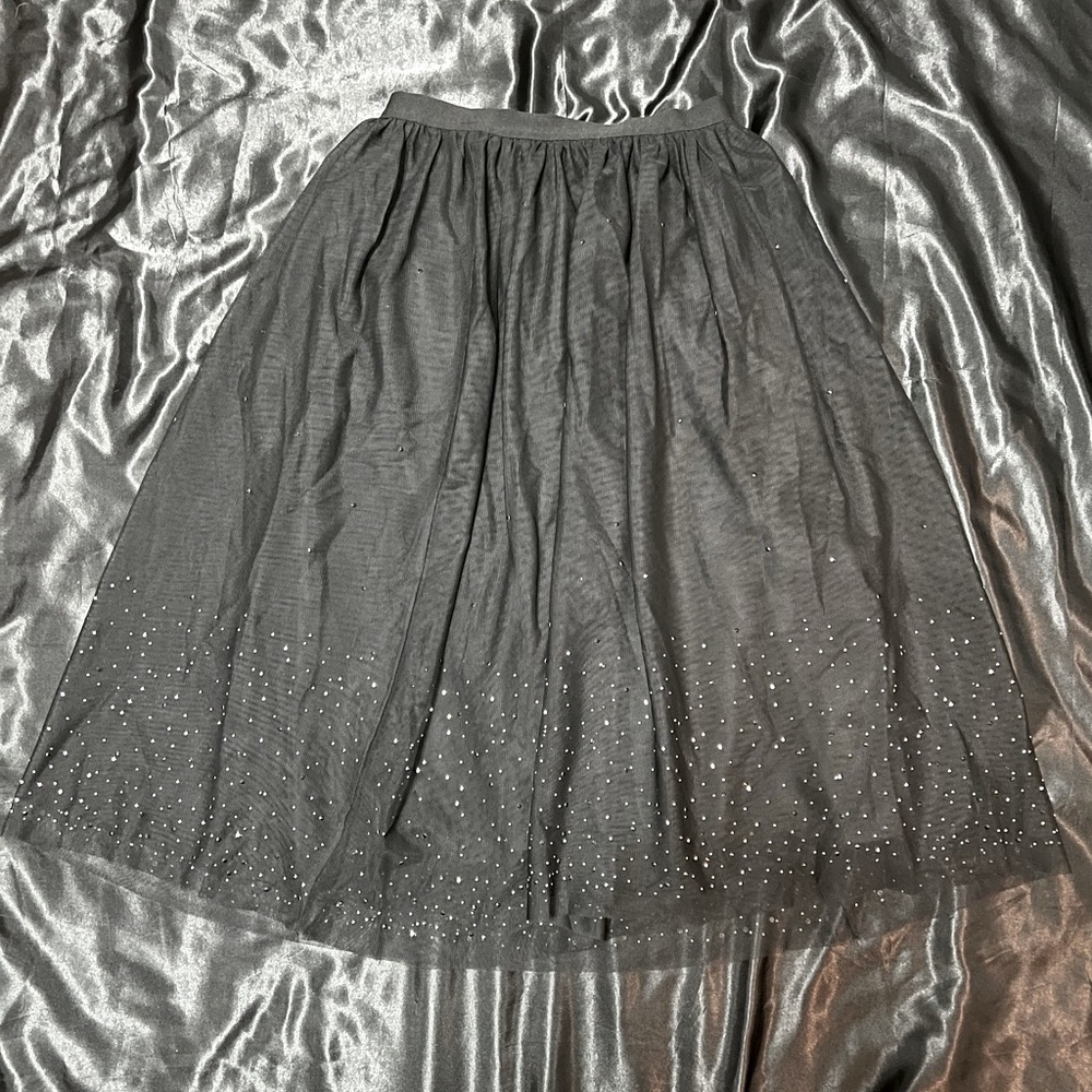 Mesh black flowy skirt with rhinestones